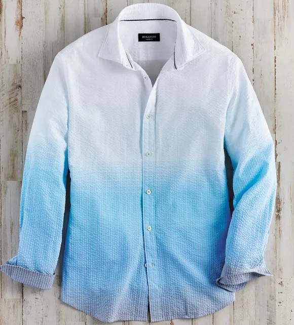 Bugatchi Ombre Seersucker Long Sleeve Shirt